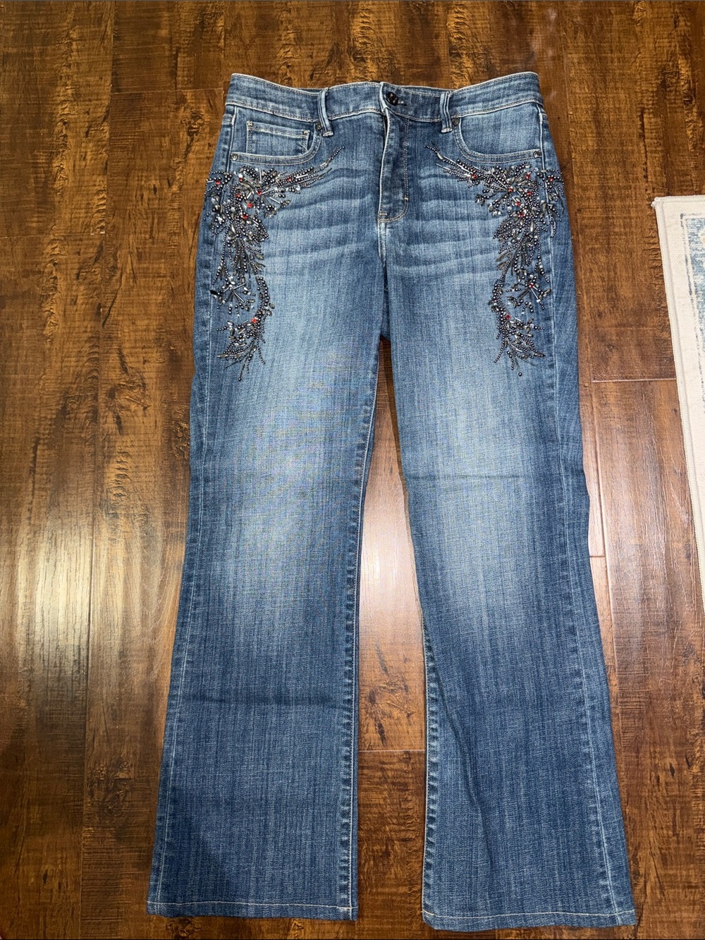 White House Black Market Blue Embellished High Rise Slim Boot Cut Jeans